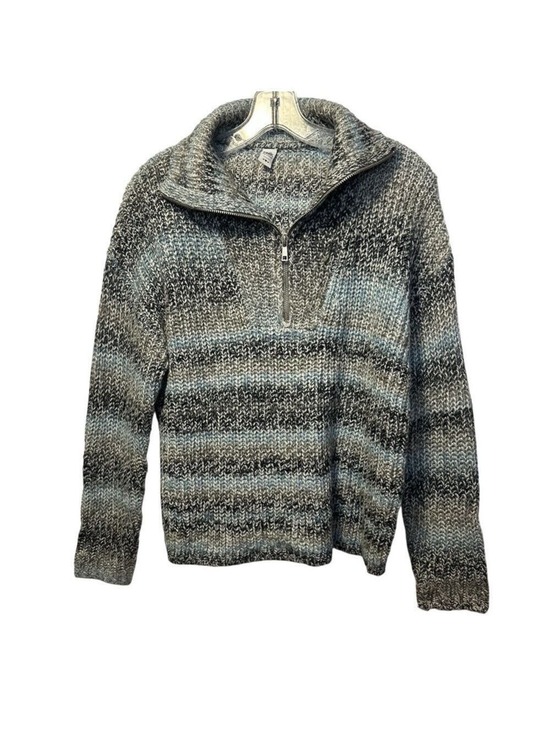 twik Sweaters - Twik by Simons Wool Blend Striped Relaxed Fit Quarter Zip Knit Sweater